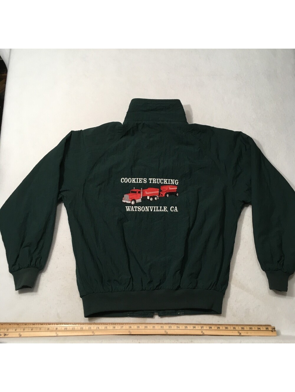 Port Authority Jacket Mens Large green TRUCKING  Bomber Lined SEMI TRUCK